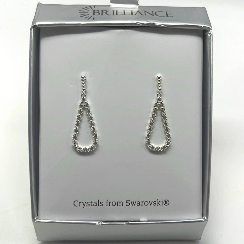 Brilliance Silver Teardrop Crystal Pierced Earrings with Swarovski Crystals NIB